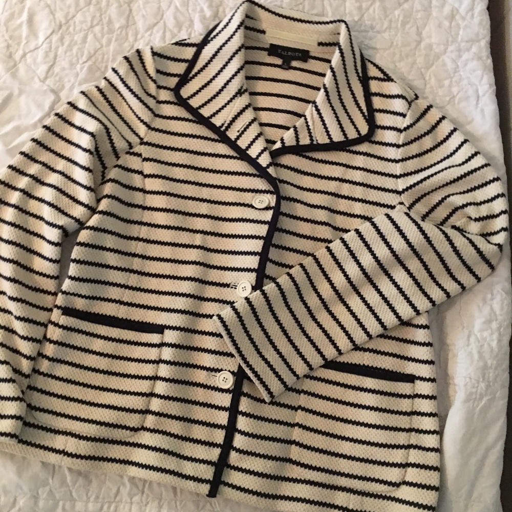 Talbots Cream and Navy StripeTextured L Blazer